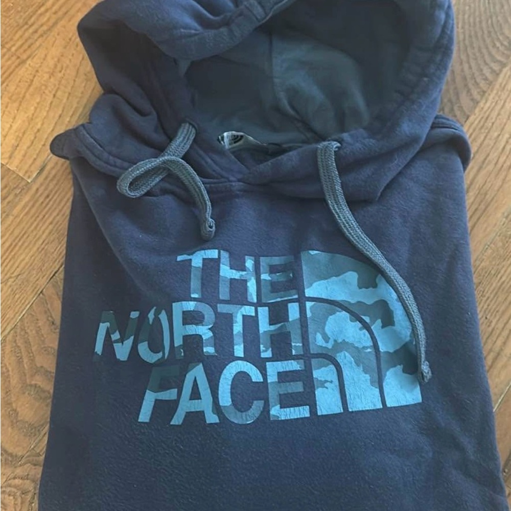 The North Face Navy Pullover Hoodie with Light Blue Logo